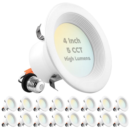 Luxrite 4" LED Recessed Can Lights 5 CCT Selectable 2700K-5000K 14W (75W Equivalent) 950LM Dimmable 16-Pack LR23793-16PK